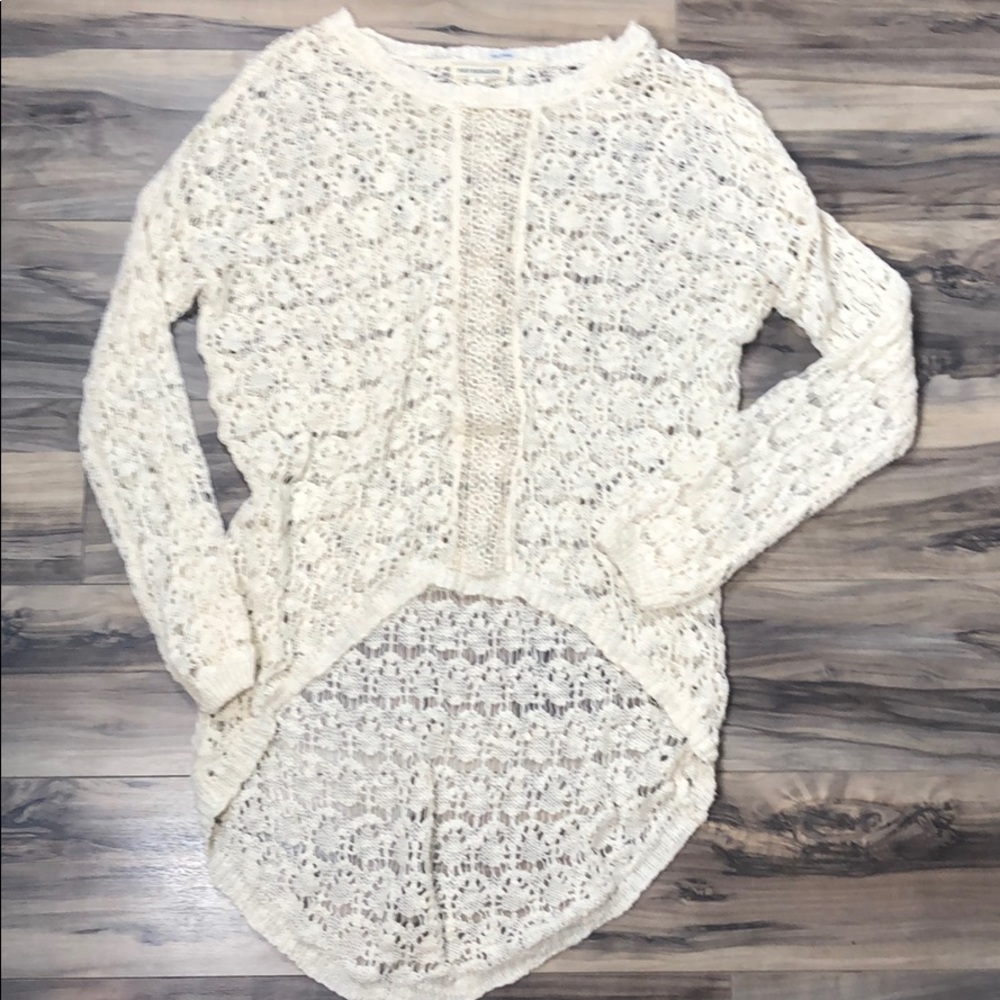 Poof Excellence Ivory Knit Sweater | Lightweight Sheer Pullover | Size S